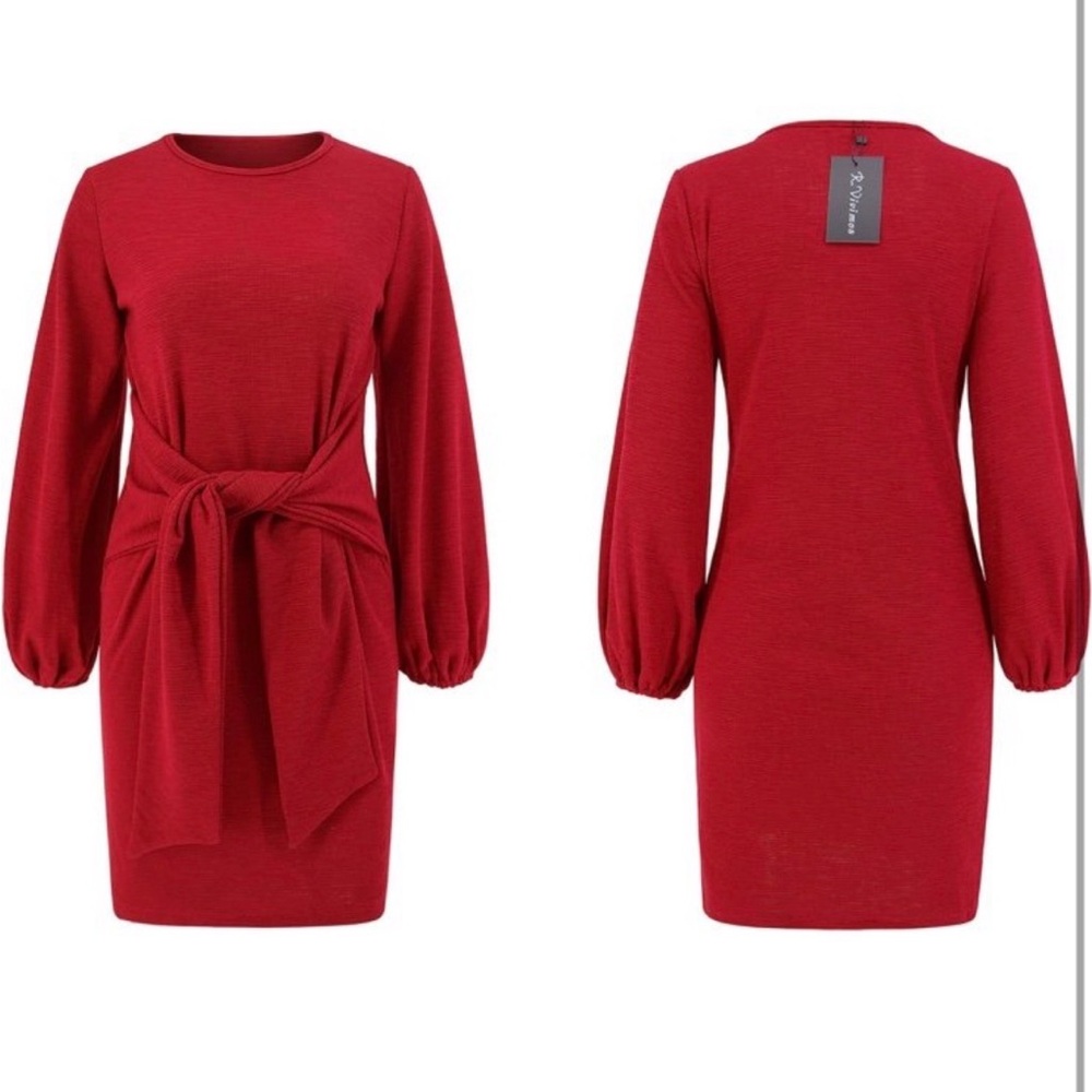 NWT Tie-Waist Long Sleeve Red Dress - Size S